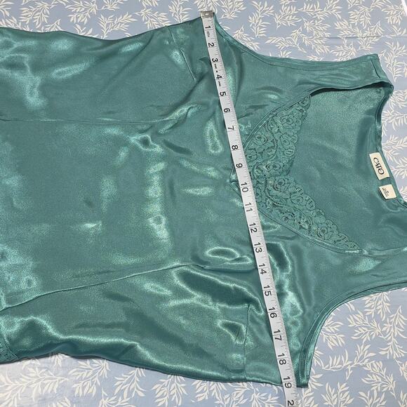 Women Sz M Green Lace Detail Tank Top 90s Y2K Fairy Retro Preppy Feminine V-Neck - Picture 6 of 10